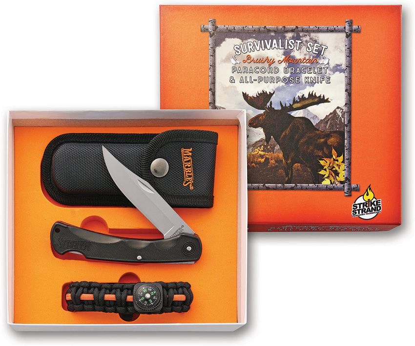 Marbles Brushy Mountain Survival Set Folding Knife 3.75" Blade Lockback