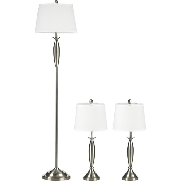 HOMCOM 3-tlg Lampenset Stehleuchte & 2 Tischlampen E27 Silber und Weiß für Wohnzimmer Schlafzimmer moderne Beleuchtung   Aosom.de