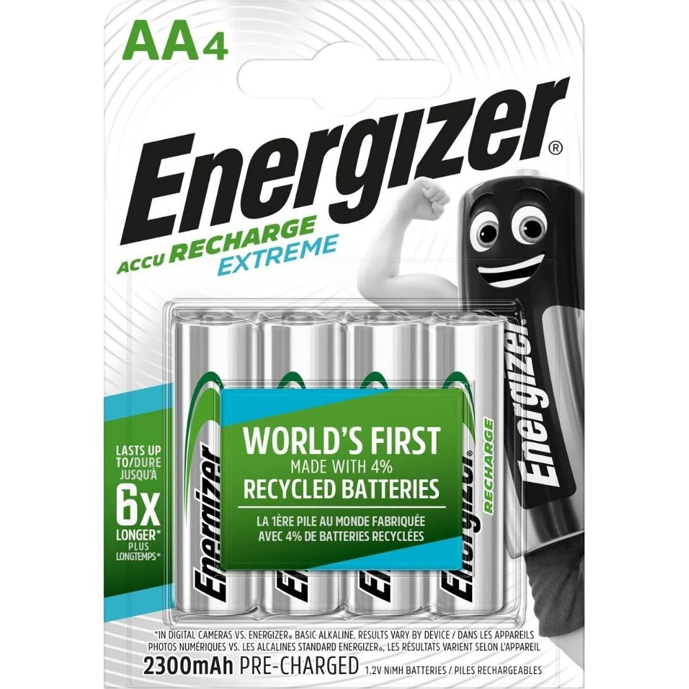 Hipeon Energizer AA 2300mAh Recharge Extreme Rechargable NiMH Batteries - Pack of 4