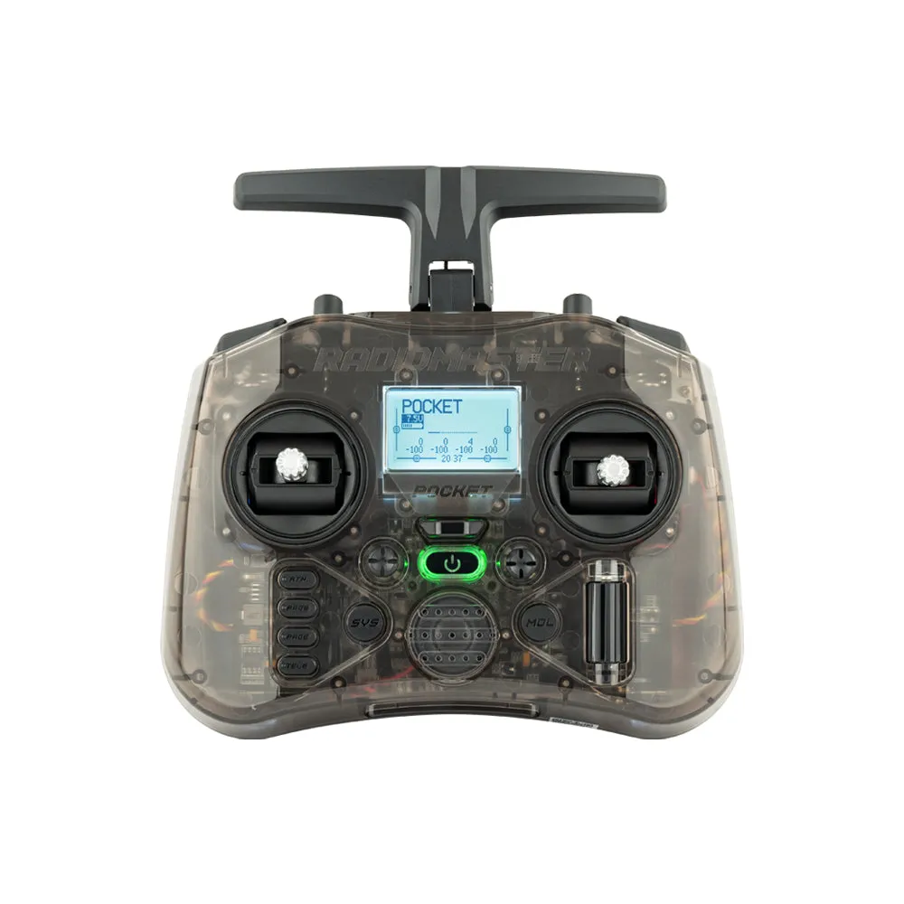 Makerfire RadioMaster Pocket 2.4GHz 16CH ELRS/CC2500 Hall Gimbals Radio Controller for FPV Racing Drones with Built-in LED Lights - Transparent Black / CC2500