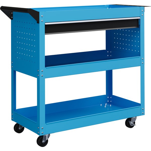HOMCOM Werkstatt-Rollwagen, Werkzeugwagen mit 3 Ebenen, Transportwagen mit Schublade, Montagewagen für Garage, Lagerhaus, max. 60 kg Belastbar, Blau   Aosom