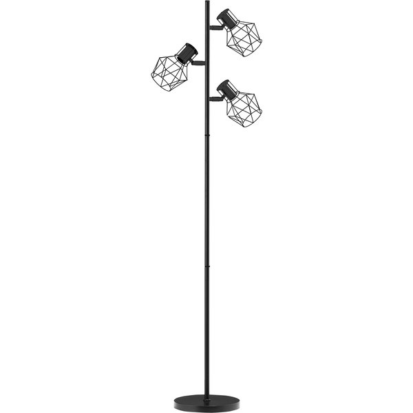 HOMCOM Stehleuchte, Stehlampe mit 3 E27 Fassungen, 40 W Standlampe mit 3 Verstellbar Flammen, für Wohnzimmer, Höhe 169 cm, Metall, exkl. Glühbirne, Schwarz   Aosom