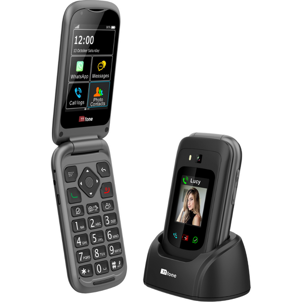 TTfone TT970 4G WhatsApp Flip Senior Big Button Mobile with O2 Bundle Pay As You Go SIM