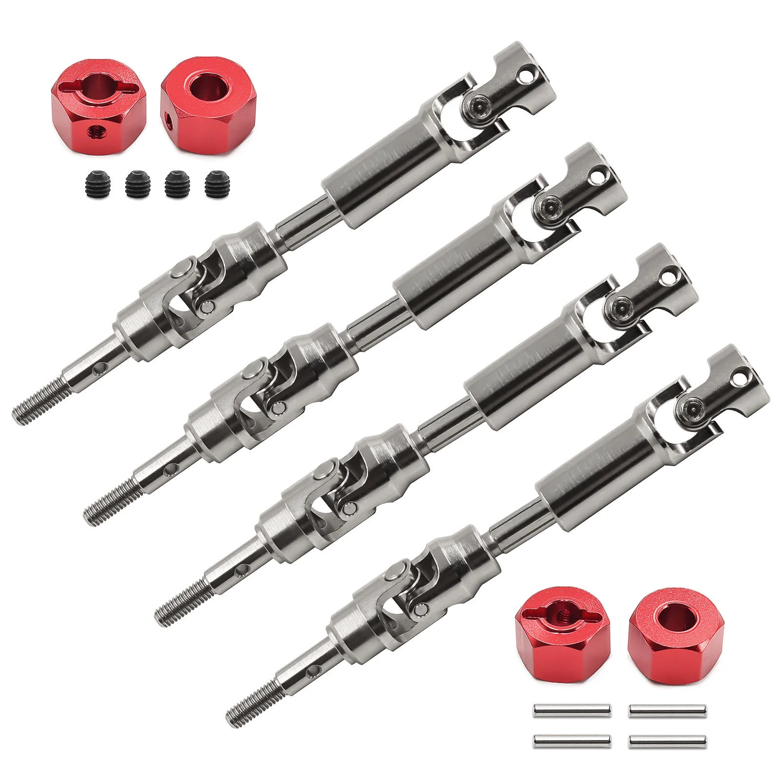 Makerfire Traxxas Mini Maxx Steel CVD Drive Shafts with Coupler W245 (Front & Rear) - Red