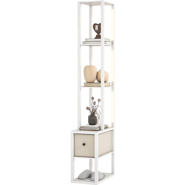 HOMCOM Stehlampe Modern 169 cm mit Offenen Regalen Stehlampe für Wohnzimmer mit Stoffschublade und Fußschalter für Schlafzimmer Büro Wohnzimmer Weiß   Aosom