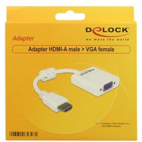 Delock 65346 HDMI / VGA Adapter [1x HDMI-Stecker - 1x VGA-Buchse] Weiß mit Ferritkern 12 cm
