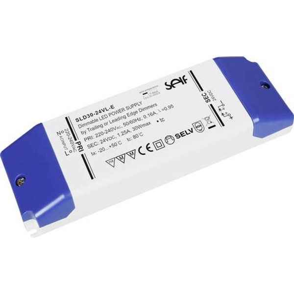 Self Electronics SLD30-12VL-E LED-Trafo, LED-Treiber Konstantspannung 30 W 2.5 A 12 V/DC Montage auf entflammbaren Oberflächen, dimmbar, Überlastschutz,