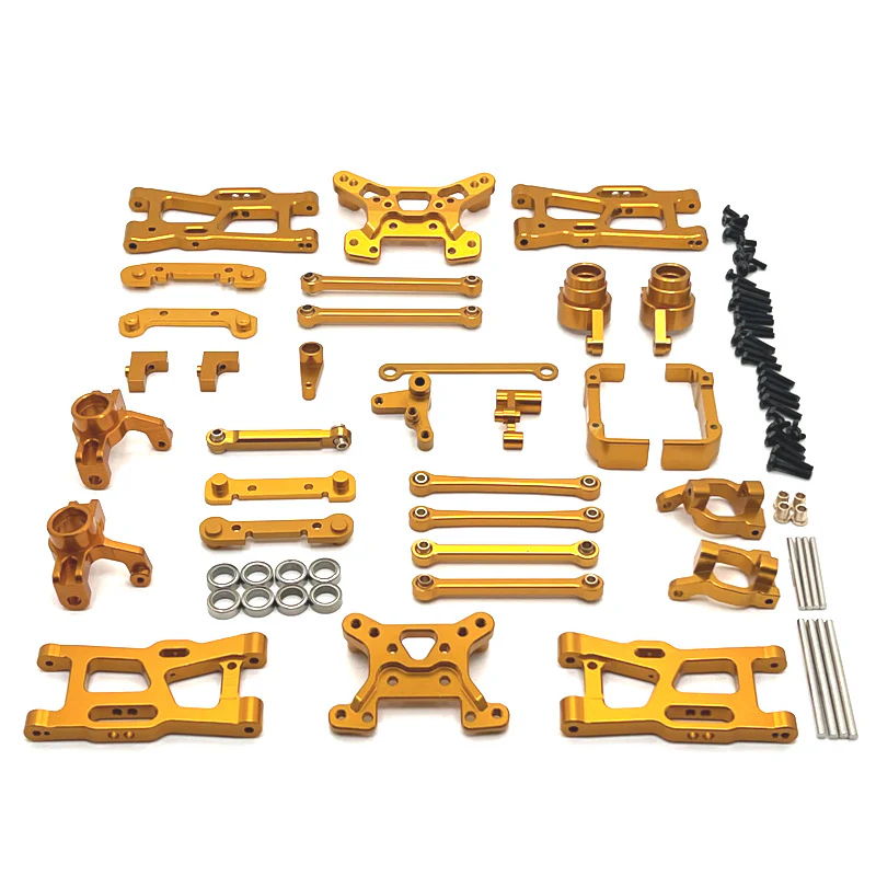 Makerfire WLtoys 144016/144018 RC Car Parts - Metal Upgrade Kit with Arms, Links, and Steering Cups - Gold