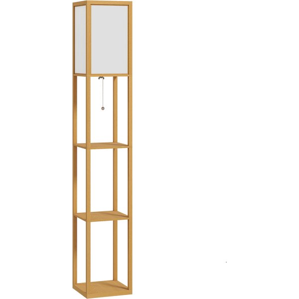 HOMCOM Stehlampe mit Regalen, Wohnzimmer Stehleuchte mit E27 Fassung bis 40W, Nachttischlampe mit Lampenschirm aus Acryl, Standlampe für Schlafzimmer, Arbeitszimmer, Büro, Rustikales Eiche   Aosom