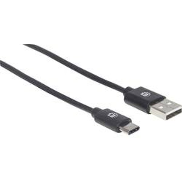 Manhattan USB-C to USB-A Cable, 2m, Male to Male, Black, 480 Mbps (USB 2.0), Hi-Speed USB, Lifetime Warranty, Equivalent to USB2AC2M