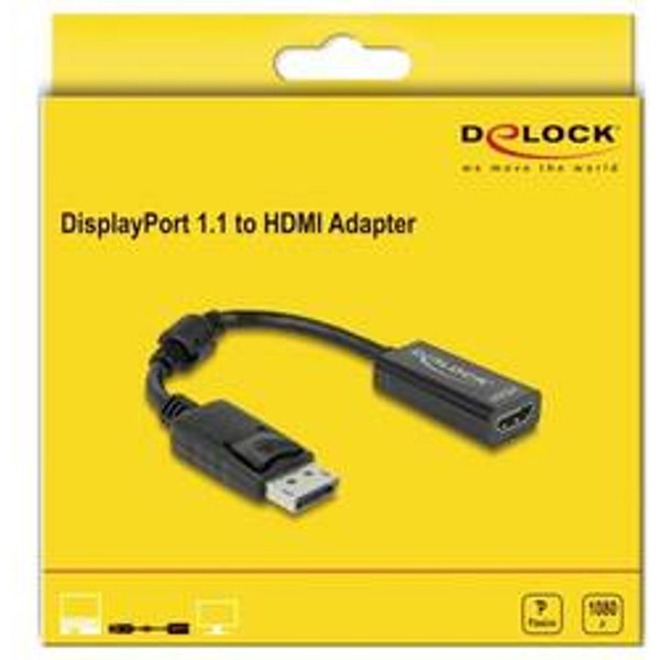 Delock 61849 DisplayPort / HDMI Adapter [1x DisplayPort Stecker - 1x HDMI-Buchse] Schwarz mit Ferritkern 0.22 m