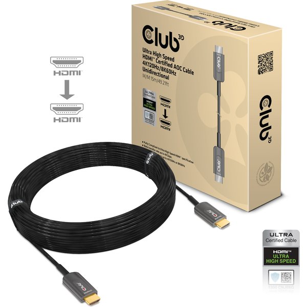 club3D HDMI Anschlusskabel USB-C® Stecker 15 m Schwarz CAC-1377 AOC (Aktives optisches Kabel) HDMI-Kabel