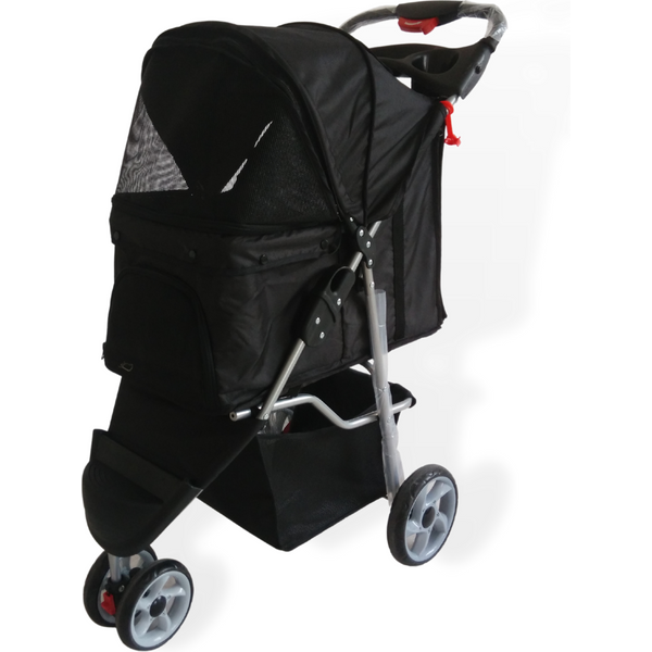 Zwarte hondenbuggy met 3 wielen - opvouwbaar - tot 12 kilo