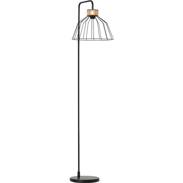 HOMCOM Vintage Stehlampe stilvolle Standleuchte mit E27 Sockel für Schlafzimmer und Esszimmer 40W Metall Rattan Schwarz 44x34x154cm   Aosom.de
