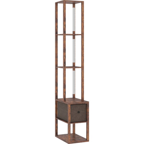 HOMCOM Stehlampe Wohnzimmere dimmbare LED Standlampe mit Regalen, Stoffschublade, Fußschalter, modern Standleuchte für Schlafzimmer, Büro, Rustikal-Braun   Aosom