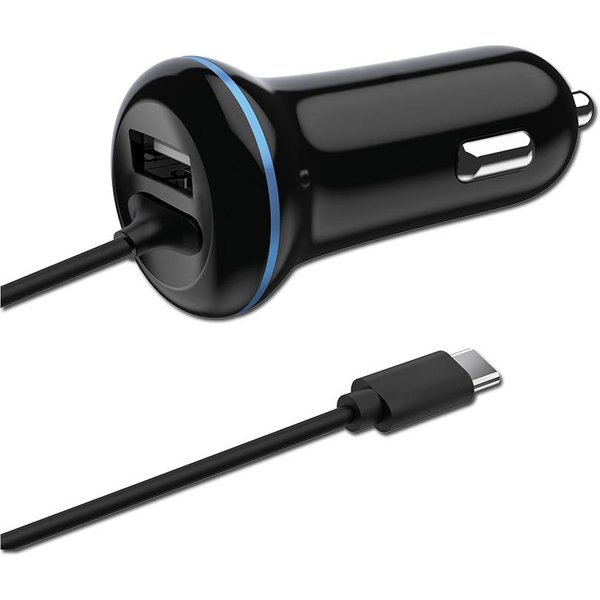 2GO KFZ-Ladegerät 12W 1x USB-A 1xUSB-C 3.1  140cm  schwarz