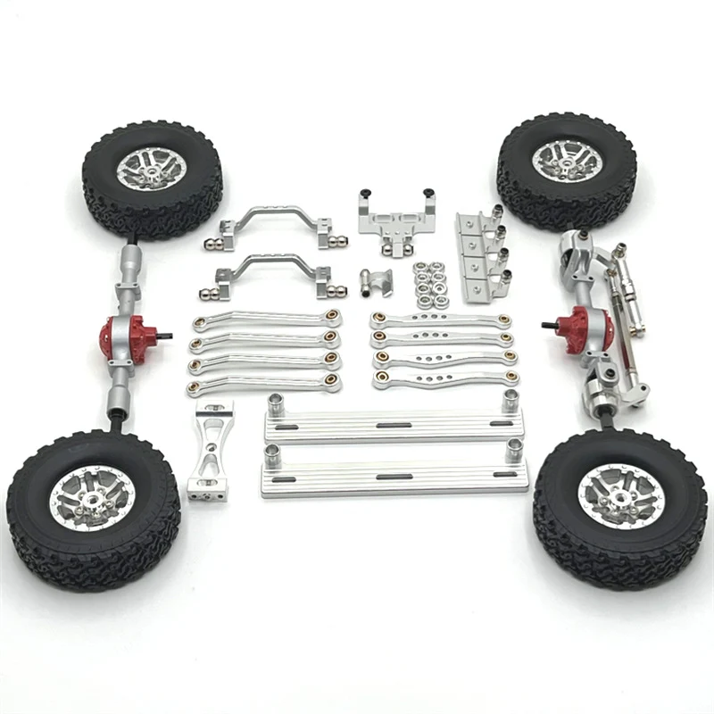 Makerfire WPL 1/16 C64 Metal Upgrade Kit - Pedals, Rims, Tie Rods, Shock Mounts, Servo Bracket - Silver