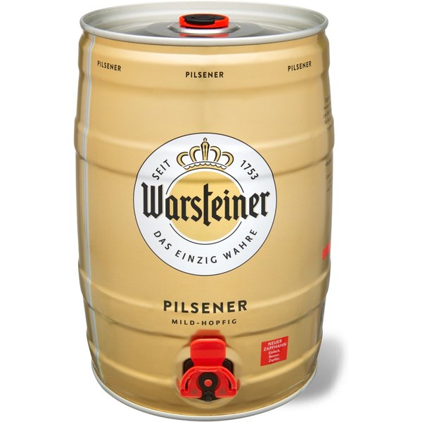 1 WARSTEINER Premium Pilsener 5 L Bierfass mit Zapfhahn, Pfandfrei""