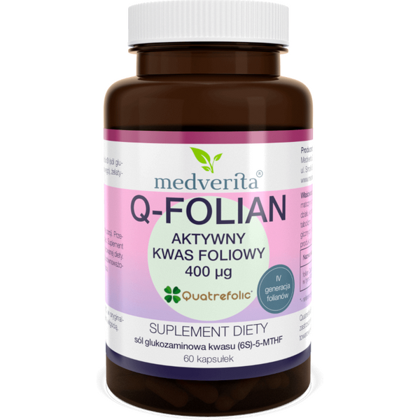 Kobieca Kondycja Kwas Foliowy MEDVERITA Q-Folian Aktywny Kwas Foliowy 400µg 60kaps