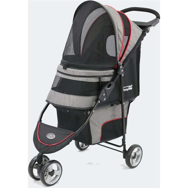 HondenBuggy Avenue INNOPET - kleuren grijs & glansgrijs/rood - gratis regenhoes