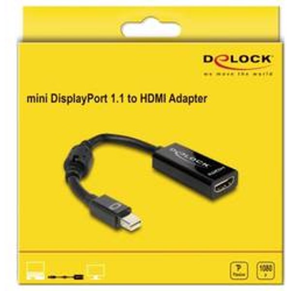 Delock 65099 Mini-DisplayPort / HDMI Adapter [1x Mini-DisplayPort Stecker - 1x HDMI-Buchse] Schwarz 12 cm