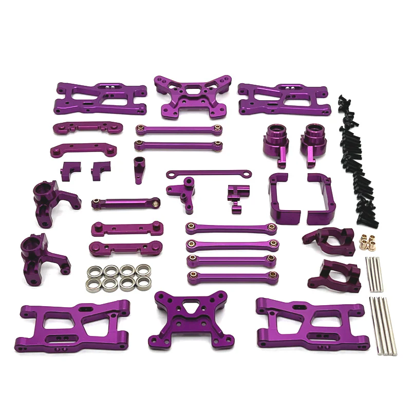 Makerfire WLtoys 144016/144018 RC Car Parts - Metal Upgrade Kit with Arms, Links, and Steering Cups - Purple